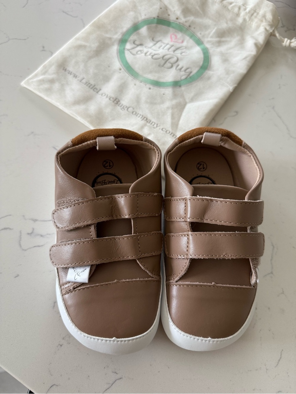 NEW LittleLoveBug Brown Leather Velcro Shoes size 12